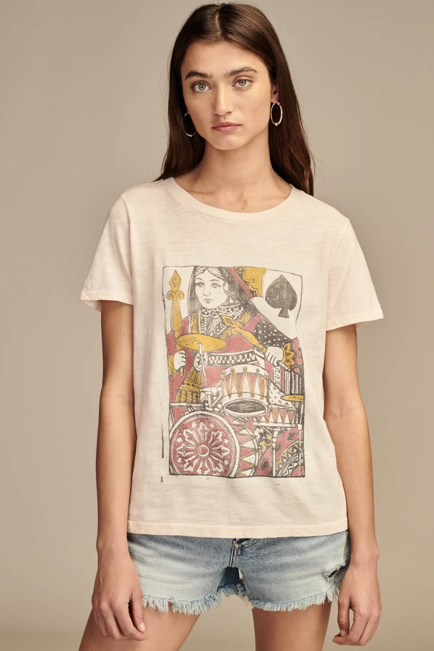 Image of Lucky Brand Queen Of Spades Classic Crew in Soft Pink
