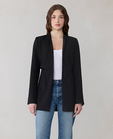 DEBORA Waisted Blazer Coat in Stretch Cross-Hatch