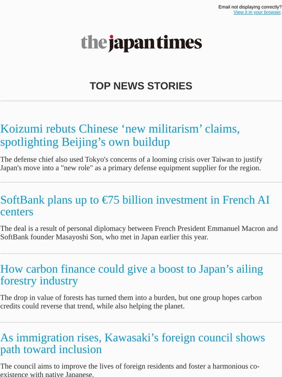 Today's top news: Koizumi rebuts Chinese ‘new militarism’ claims, spotlighting Beijing’s own buildup