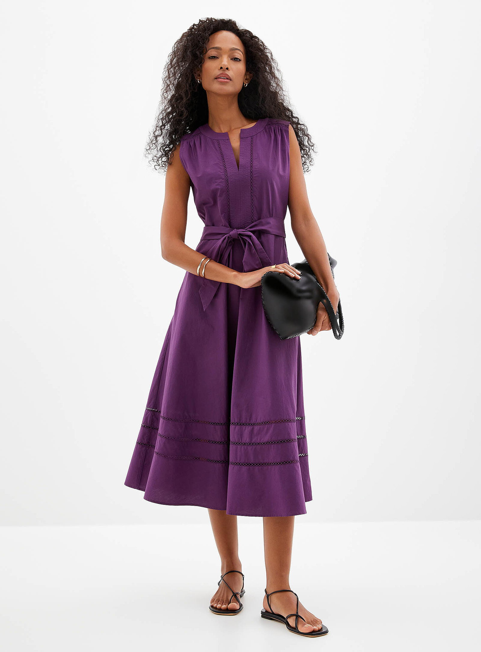 Mesh ribbon poplin dress