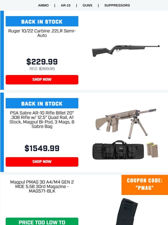 Weekend Deals Are Almost Gone! $229.99 Ruger 10/22 Rifles