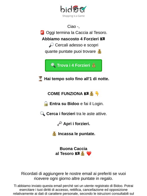 ⏳ Ultimo giorno di caccia al tesoro 💰