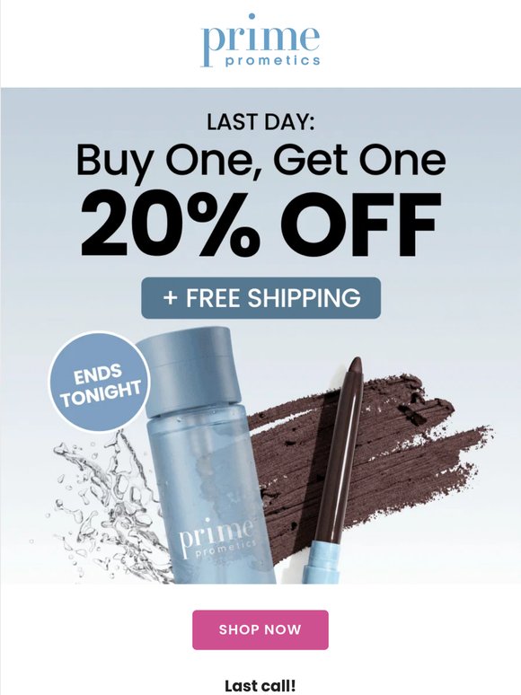 Last day: 20% OFF your 2nd item + FREE shipping