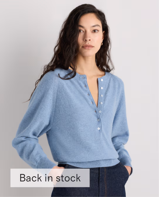 Mongolian Cashmere Dolman Sleeve Henley Sweater