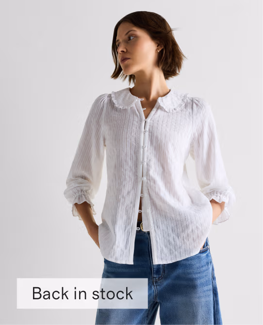 Embroidered Cotton Ruffle Collar Long Sleeve Blouse