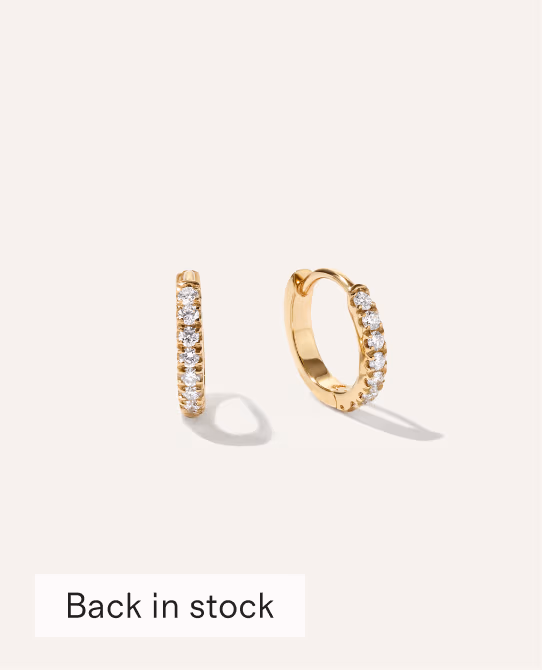 14K Gold Pave Diamond Tiny Huggie - Pair