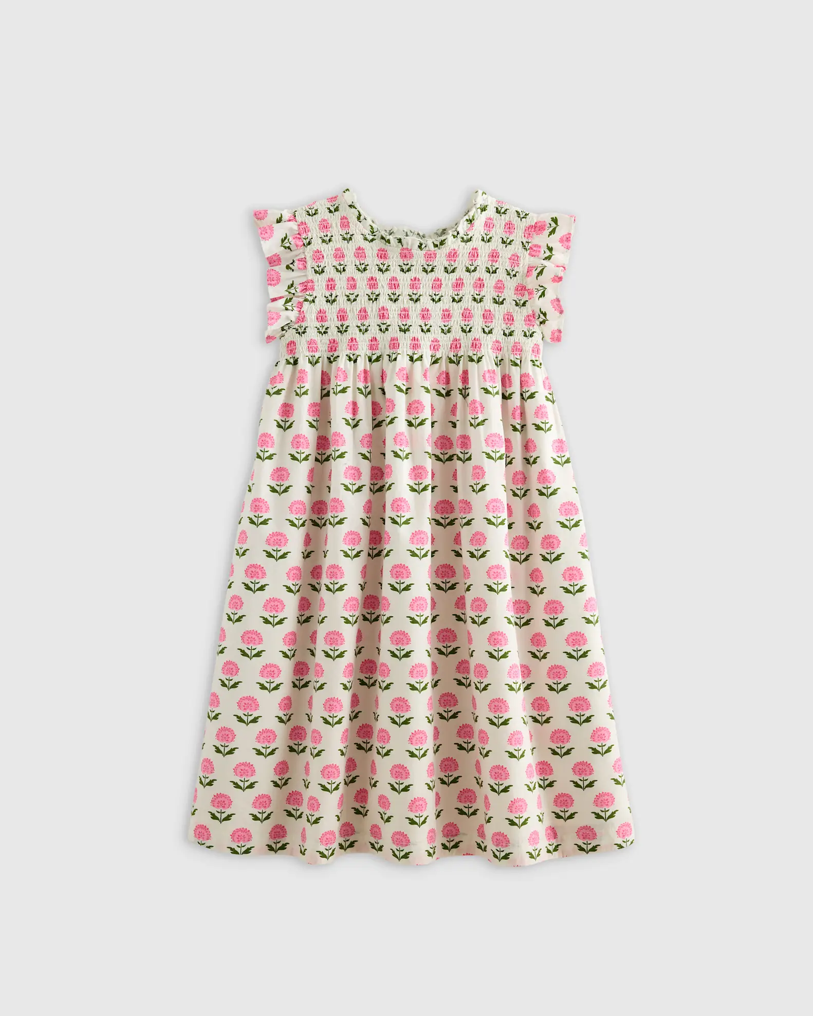 100% Organic Cotton Poplin Smocked Flutter Sleeve Dress