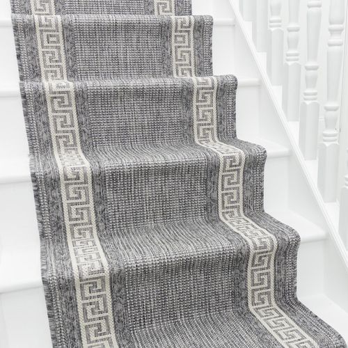 Greek Key Silver Stair Carpet Runner LENGTH: Select Length: 30cm, Width: Select Width: 80cm