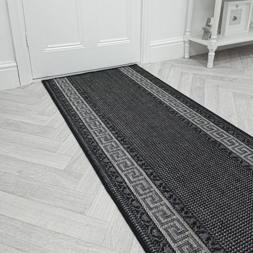 Greek Key Steel Hallway Carpet Runner LENGTH: Select Length: 30cm, Width: Select Width: 80cm