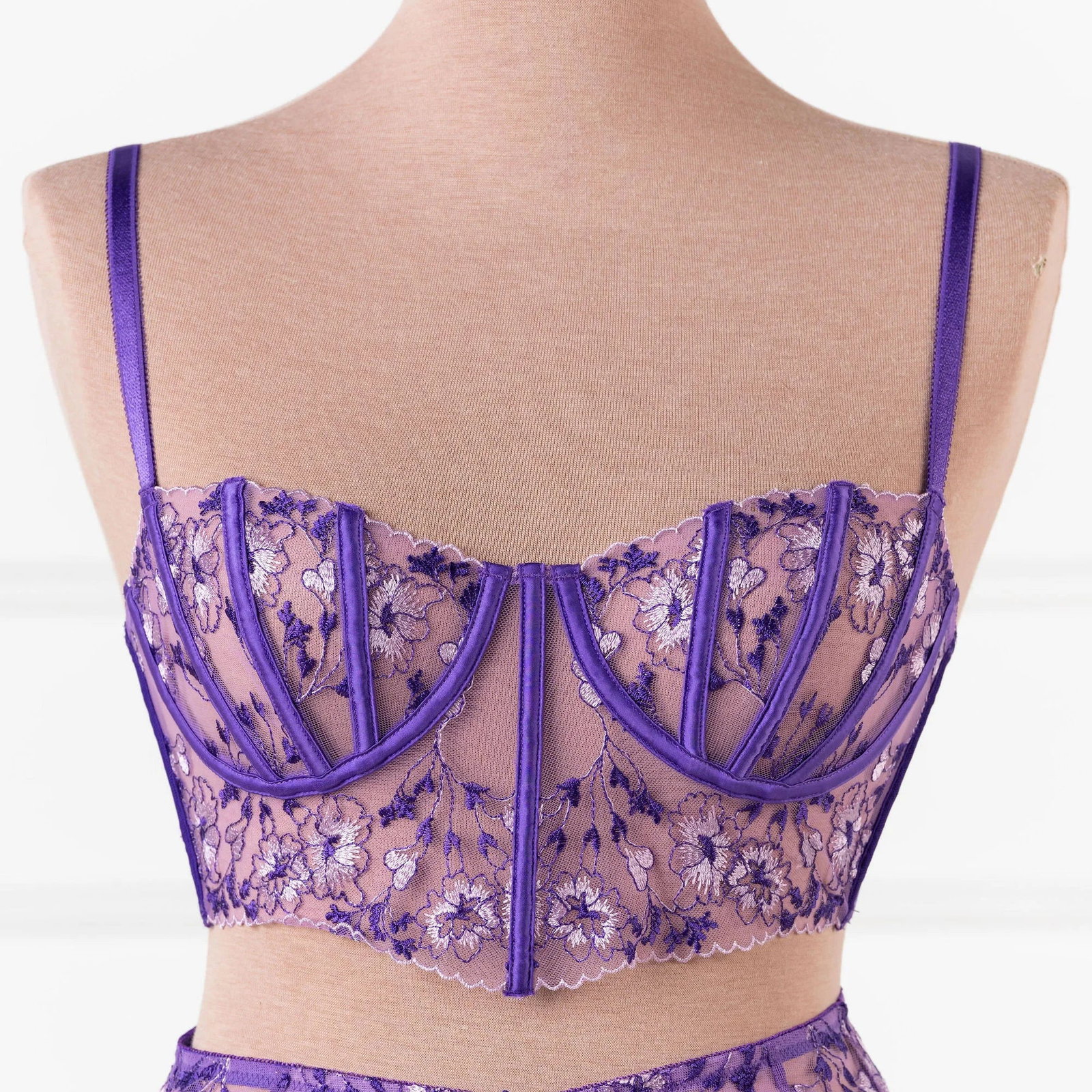 Image of Embroidered Underwire Bustier - Violet