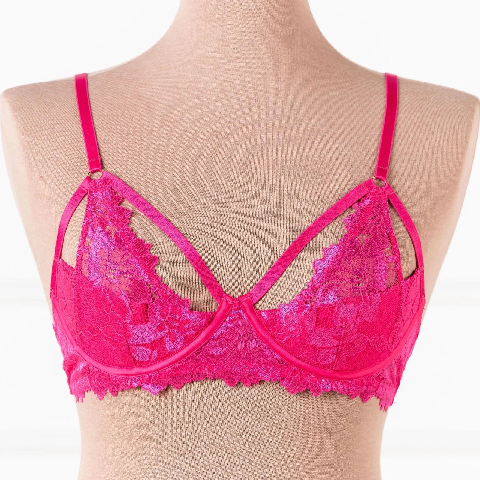 Image of Lacy Underwire Padded Bralette - Hot Pink
