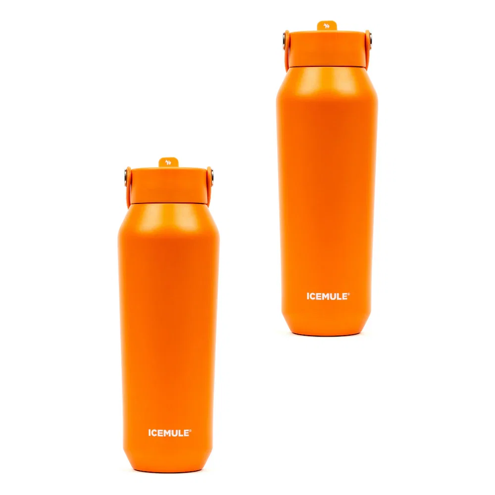 Image of ICEMULE 32oz Sports Bottle, Vacuum Insulated, Pro Grade Stainless Steel, Blaze Orange, 2 Pack