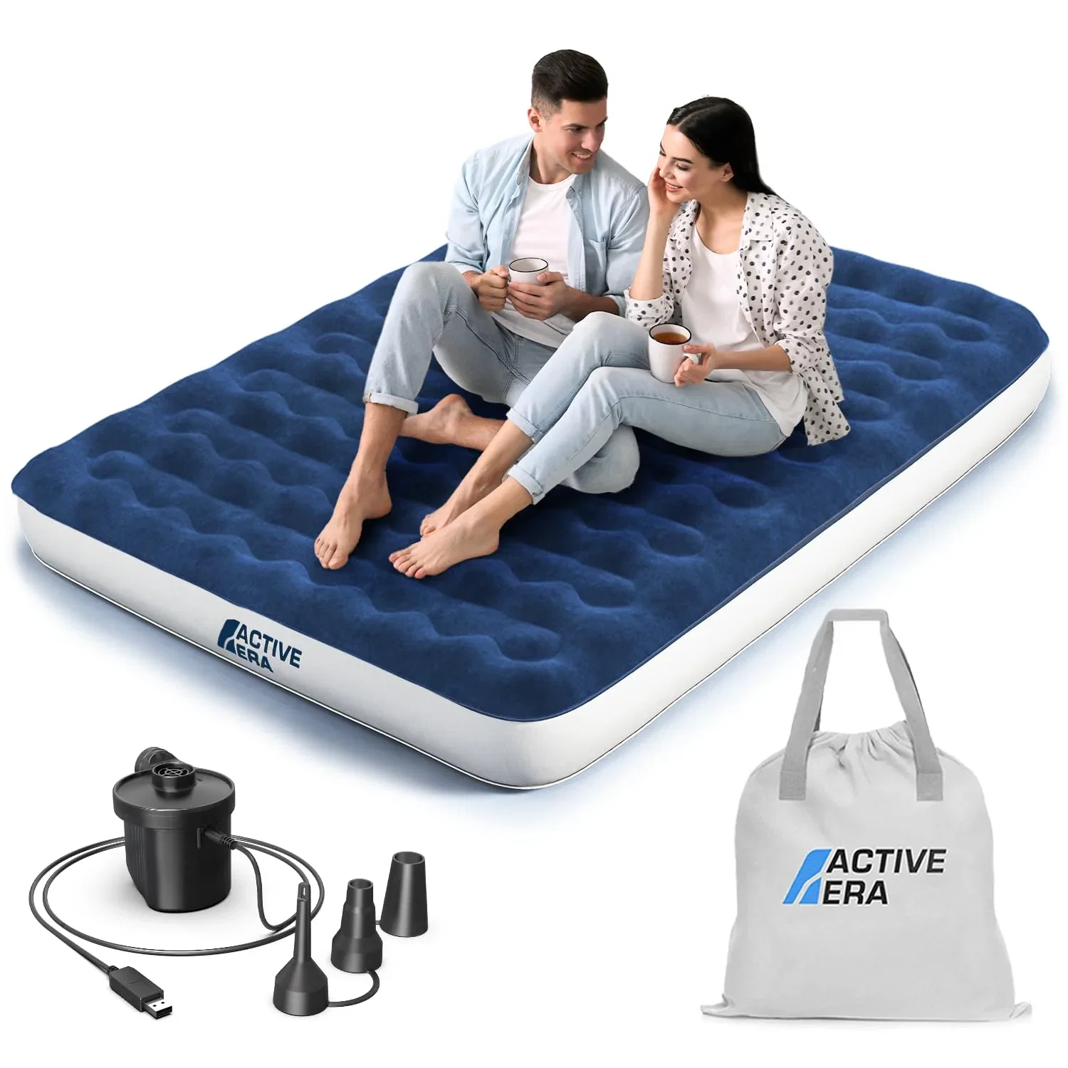 Image of Active Era Luxury Camping Air Mattress with Built in Pump - Queen, USB Rechargeable Pump, Travel Bag for Tent Camping Queen Camping