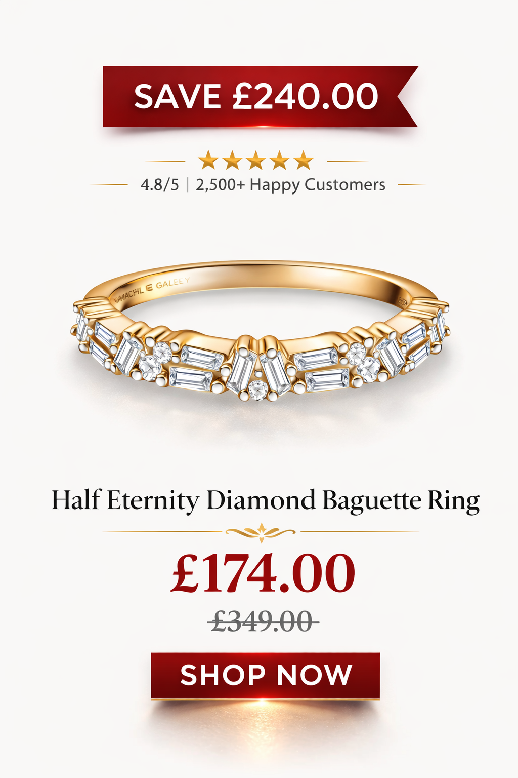 Half Eternity Diamond Baguette Ring