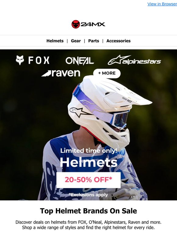 Helmets From 20-50% Off*