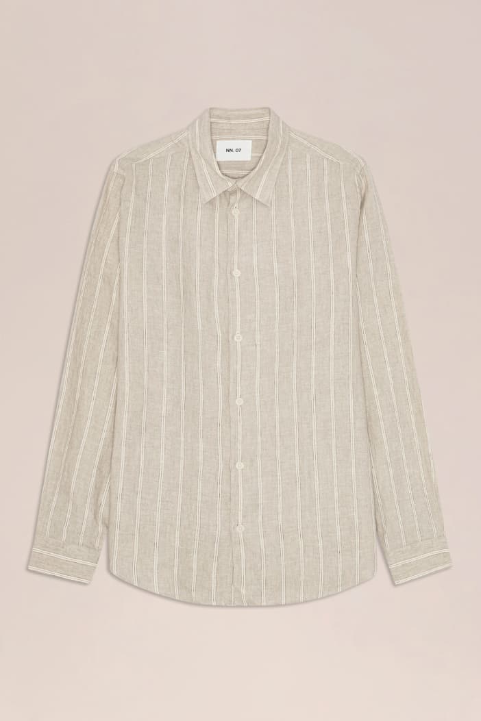 'Enzo' Oat Stripe Linen Shirt