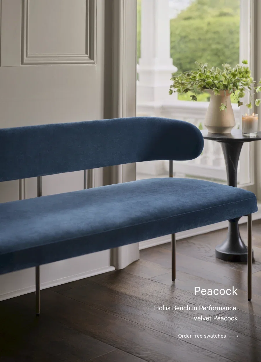 Hollis Bench in Performance Velvet Peacock