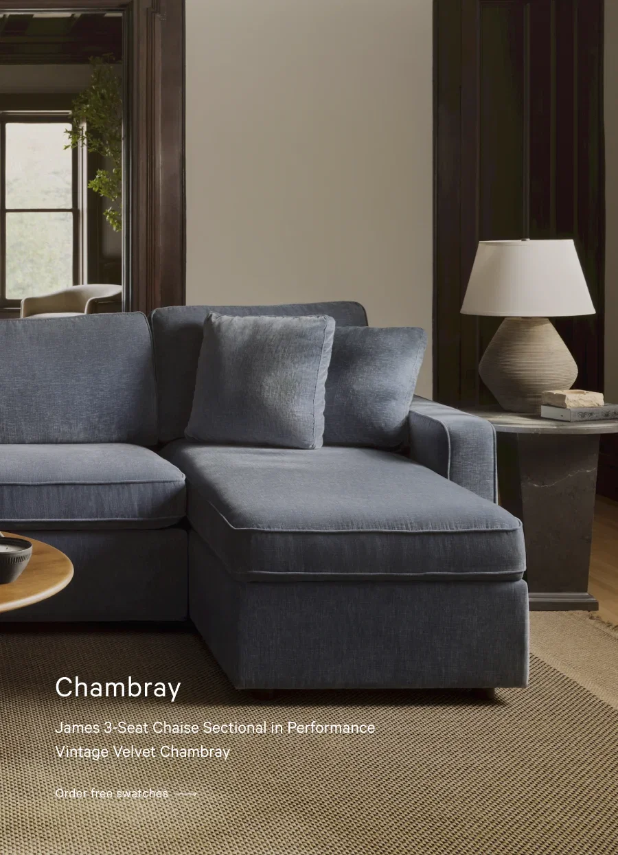 James 3-Seat Chaise Sectional in Performance Velvet Chambray