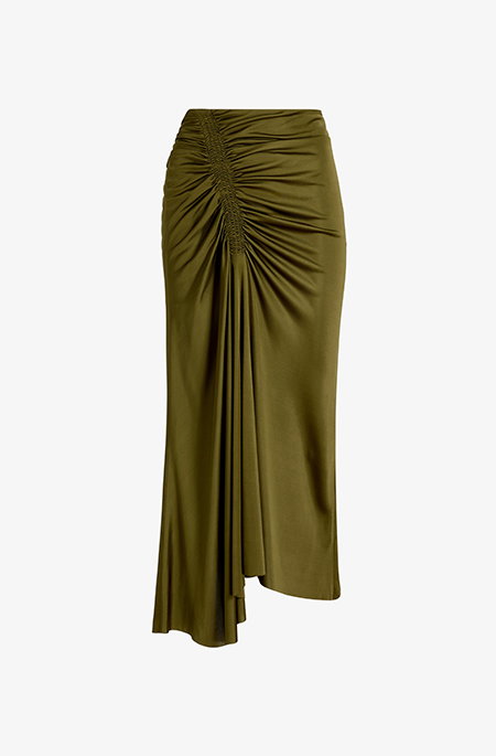 Naia Skirt in Viscose Satin Jersey in Moss
