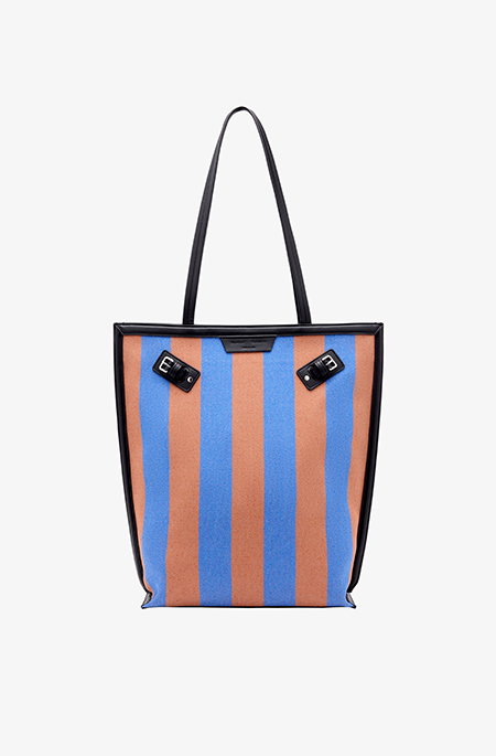 North South Days Tote in Striped Canvas in Sapphire/Rust