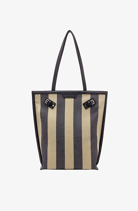 North South Days Tote in Striped Canvas in Moss/Black