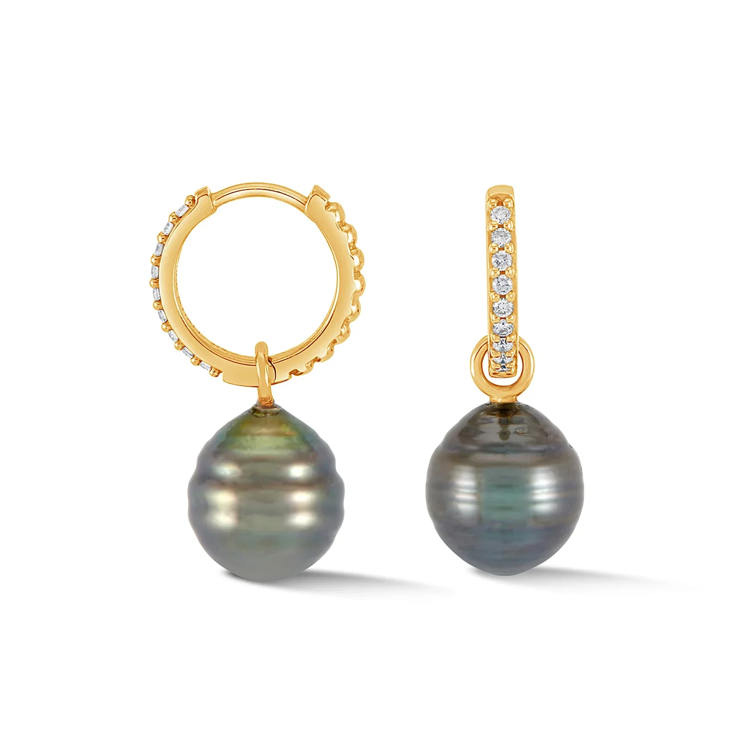 Image of 9k Gold Diamond and Tahitian Pearl Huggie Hoops