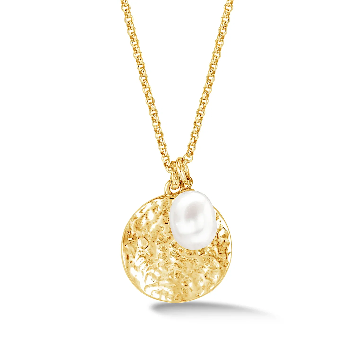 Image of Hammered Disc & White Freshwater Pearl Nomad Pendant