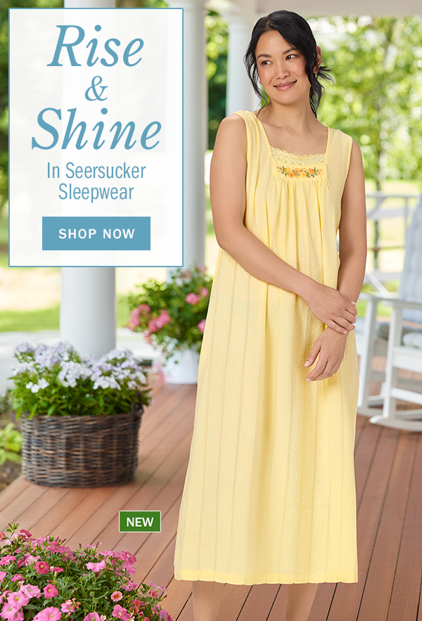 Rise & Shine in Seersucker Sleepwear. Shop Now. New: Women's Sleeveless Seersucker Nightgown