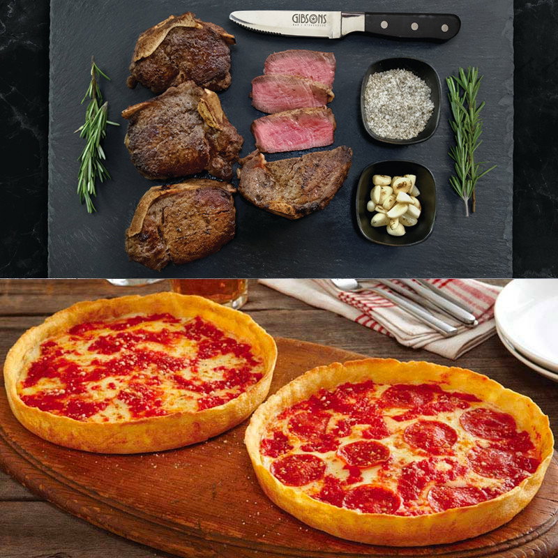 Image of 4 Gibson's 12oz. GGA Bone-In Filets & 2 Lou's Pizzas