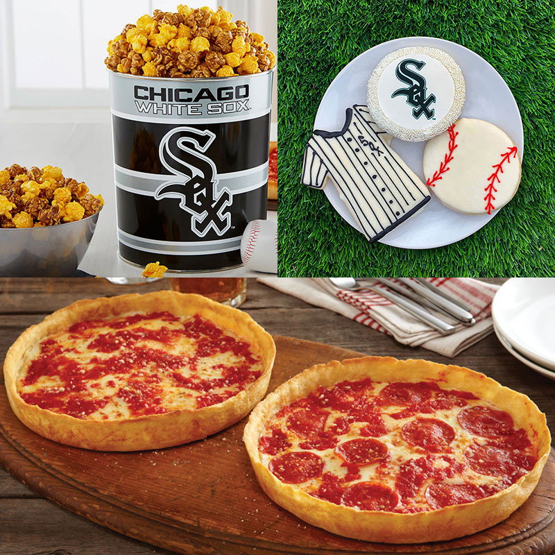 Image of Garrett Popcorn Chicago White Sox Classic Tin, White Sox Cookies & 2 Lou's Pizzas