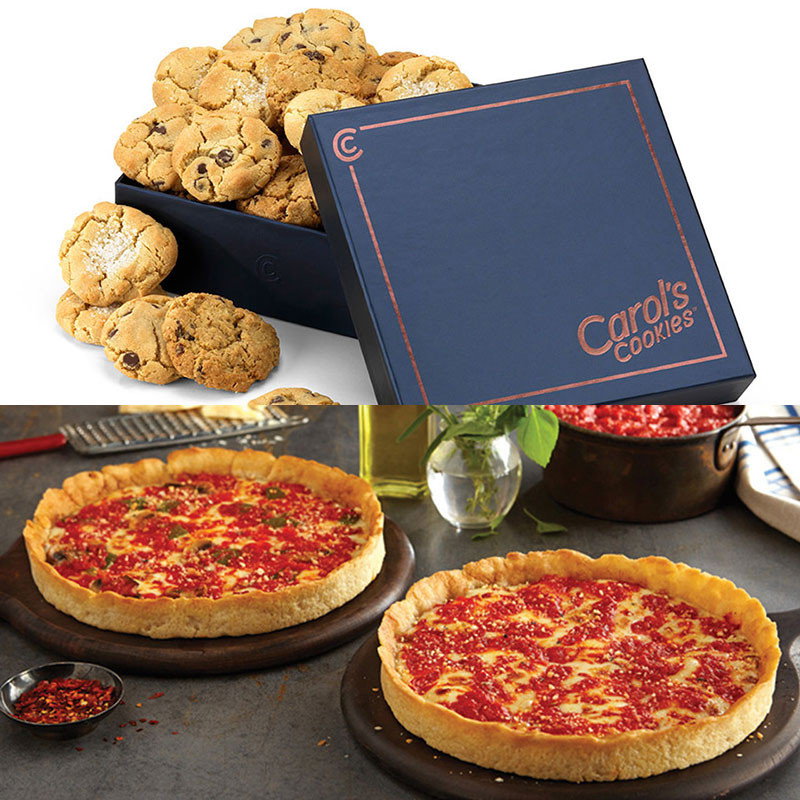Image of Carol's Cookies 30 Mini Cookies Gift Box & 2 Lou's Pizzas