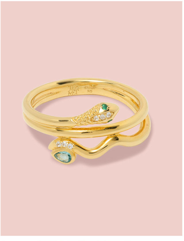 Jeweled Snake 14K Gold-Plated Sterling Silver Ring
