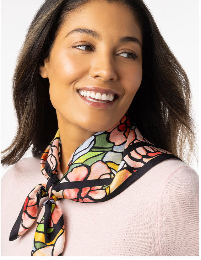 Louis C. Tiffany Pink Peonies Silk Neckerchief