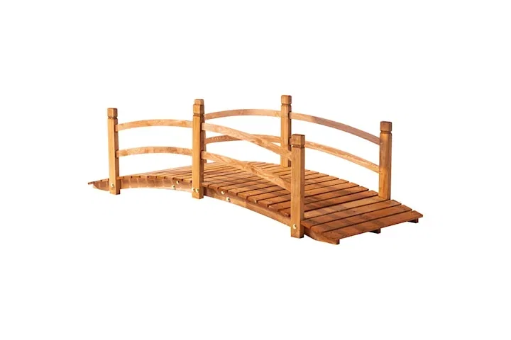Träbågsbro 185x72x58 cm med ledstång, trädgårdsbro för uteplatsdekoration, 200 kg lastkapacitet, naturlig