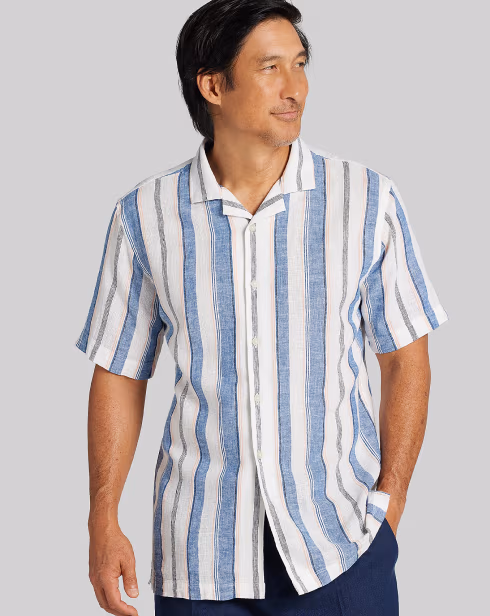 Joseph Abboud Modern Fit Linen Blend Short Sleeve Camp Shirt