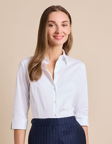 Fitted White Shirt - 3/4 Sleeve
