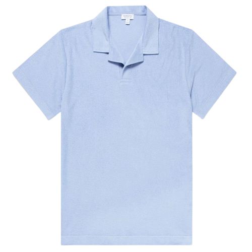Sunspel Towelling Polo Shirt - Sky