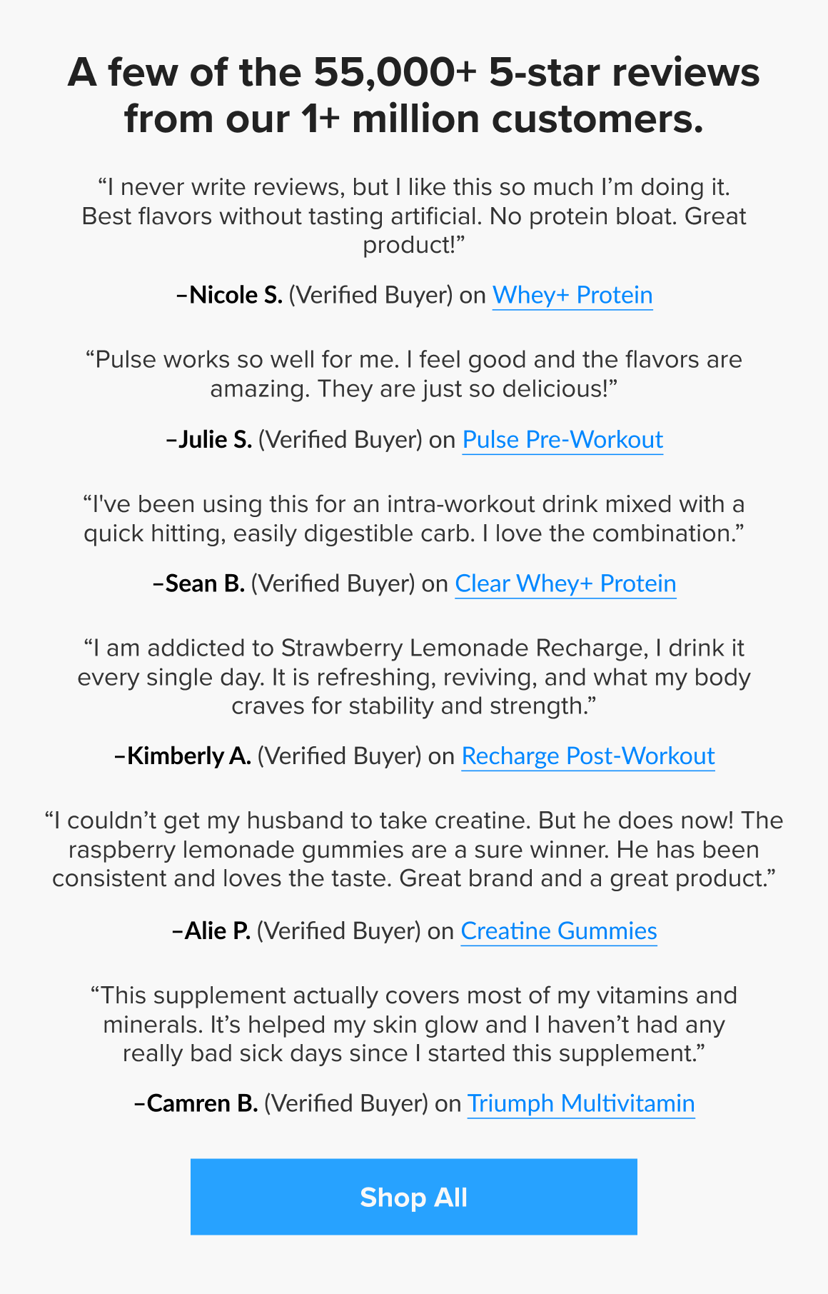 A few of the 55,000+ 5-star reviews from our 1+ million customers.