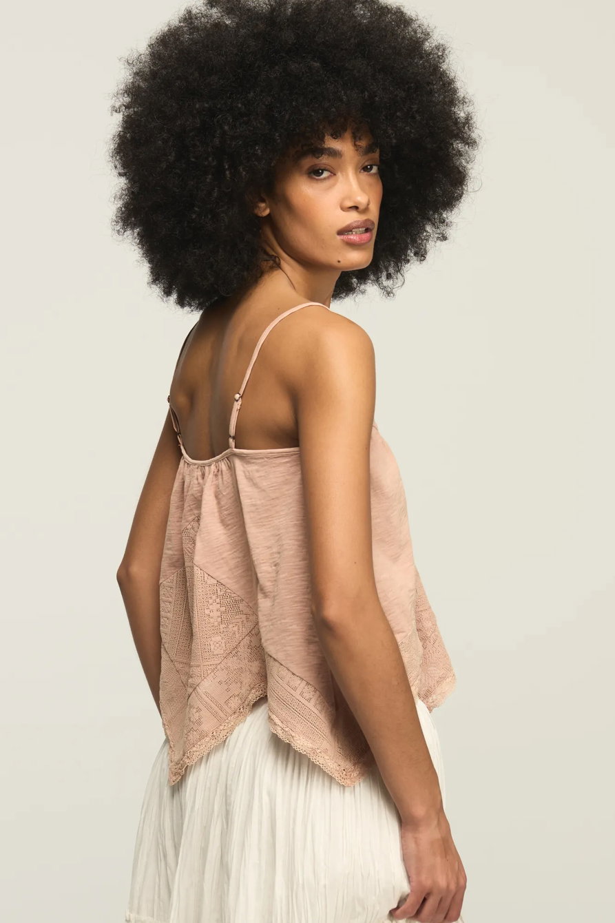 Image of Lucky Brand Crochet Trim Handkerchief Tank - Women's Clothing Tops Tank Top in Mahogany Rose