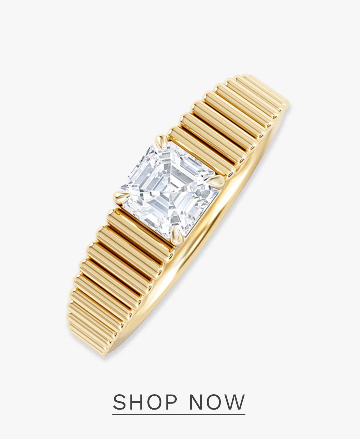 Flute 0.50ct Assher Cut Lab Grown Diamond Solitaire Ring 18K Yellow Gold