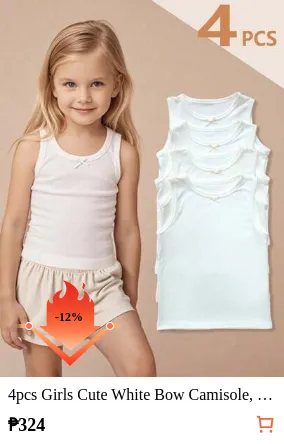4pcs Girls Cute White Bow Camisole, Suitable For Girls To Wear As Undershirt Or Outerwear, All Seasons