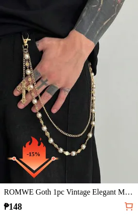 ROMWE Goth 1pc Vintage Elegant Minimalist Multi-Color Crystal & Faux Pearl Pants Chain, Men Punk Hip Hop Cross Body Chain, For Pants Decoration