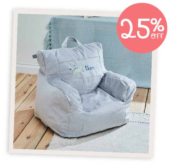 Personalised Grey Dinosaur Bean Bag Chair