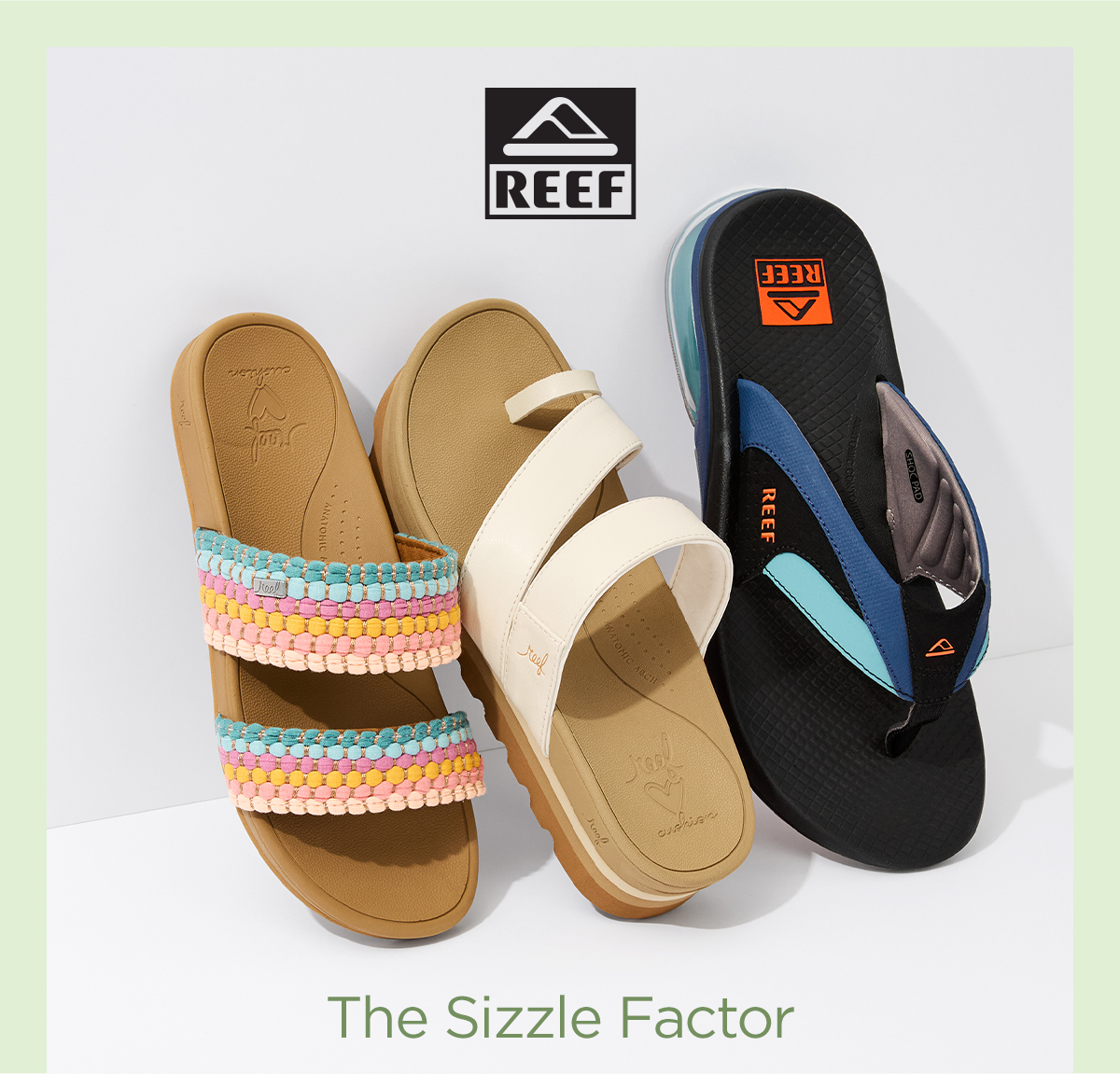 Reef | The Sizzle Factor | Lineup Display of Assorted Reef Sandal Styles