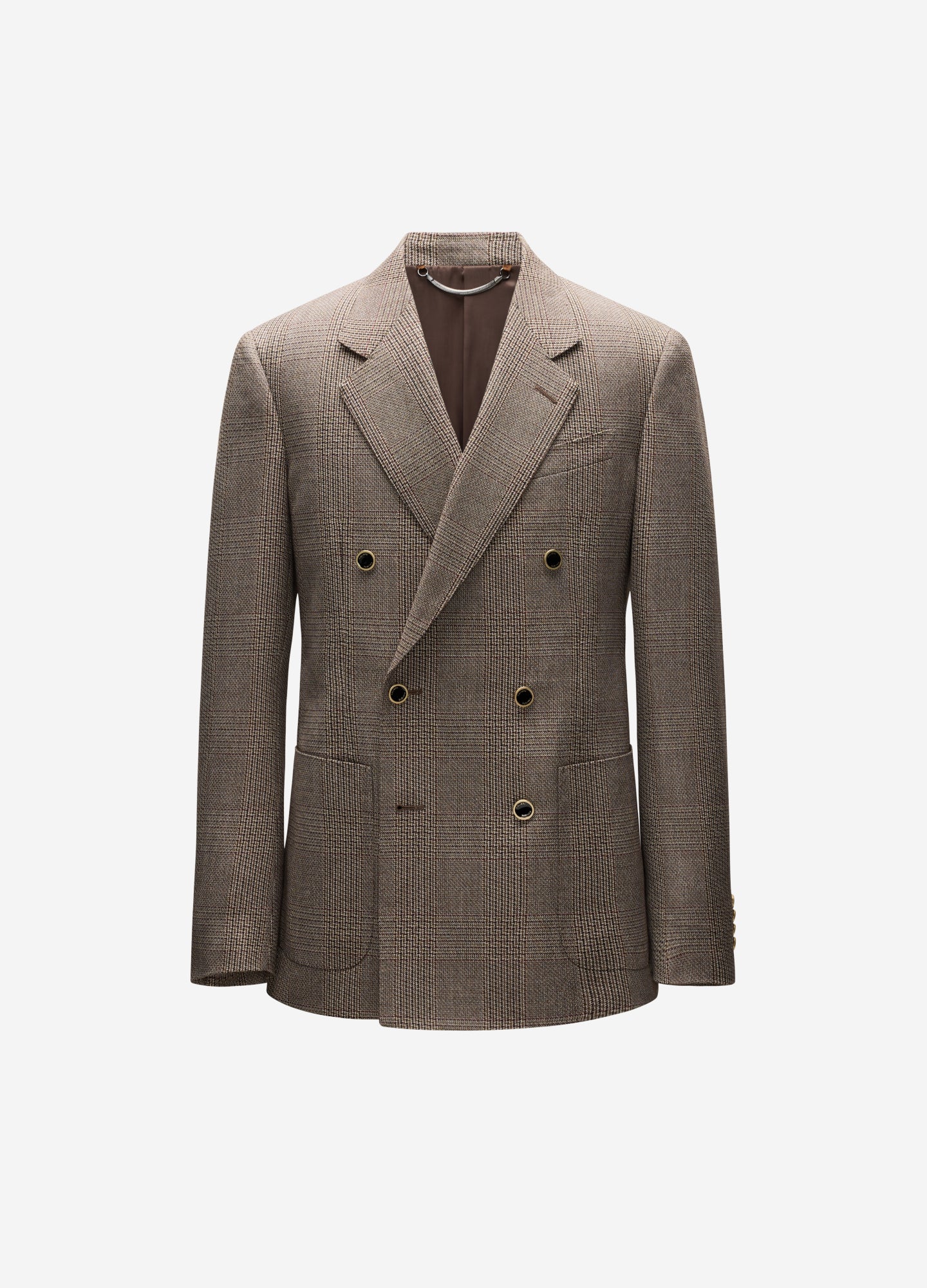 Image of Double-Breasted Glen Check Wool Blazer Mahogany