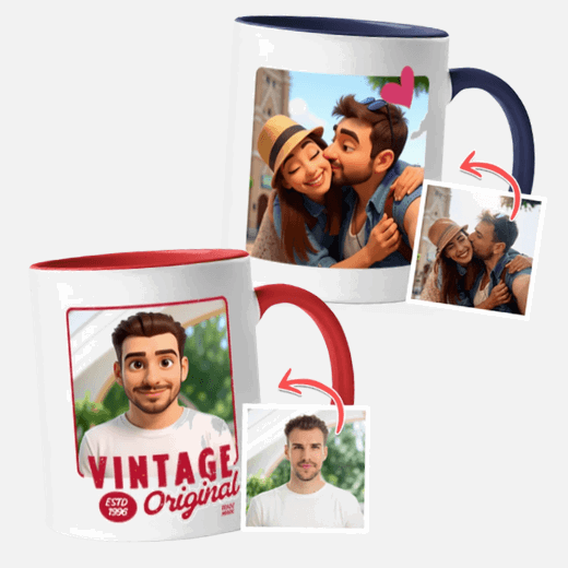Efecto animación 3d taza love 3 corazones foto personalizada | laTostadora