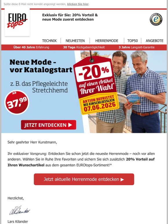Neue Mode zuerst & 20% auf Ihren Wunschartikel