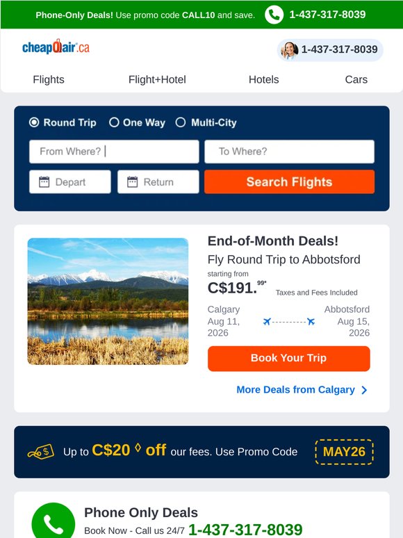 ✈ End-of-Month Deals! Fly Round Trip from C$191.99*
