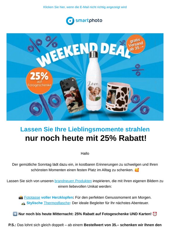 Letzte Chance: 25% Rabatt auf Fotogeschenke & Karten enden heute! ⏰