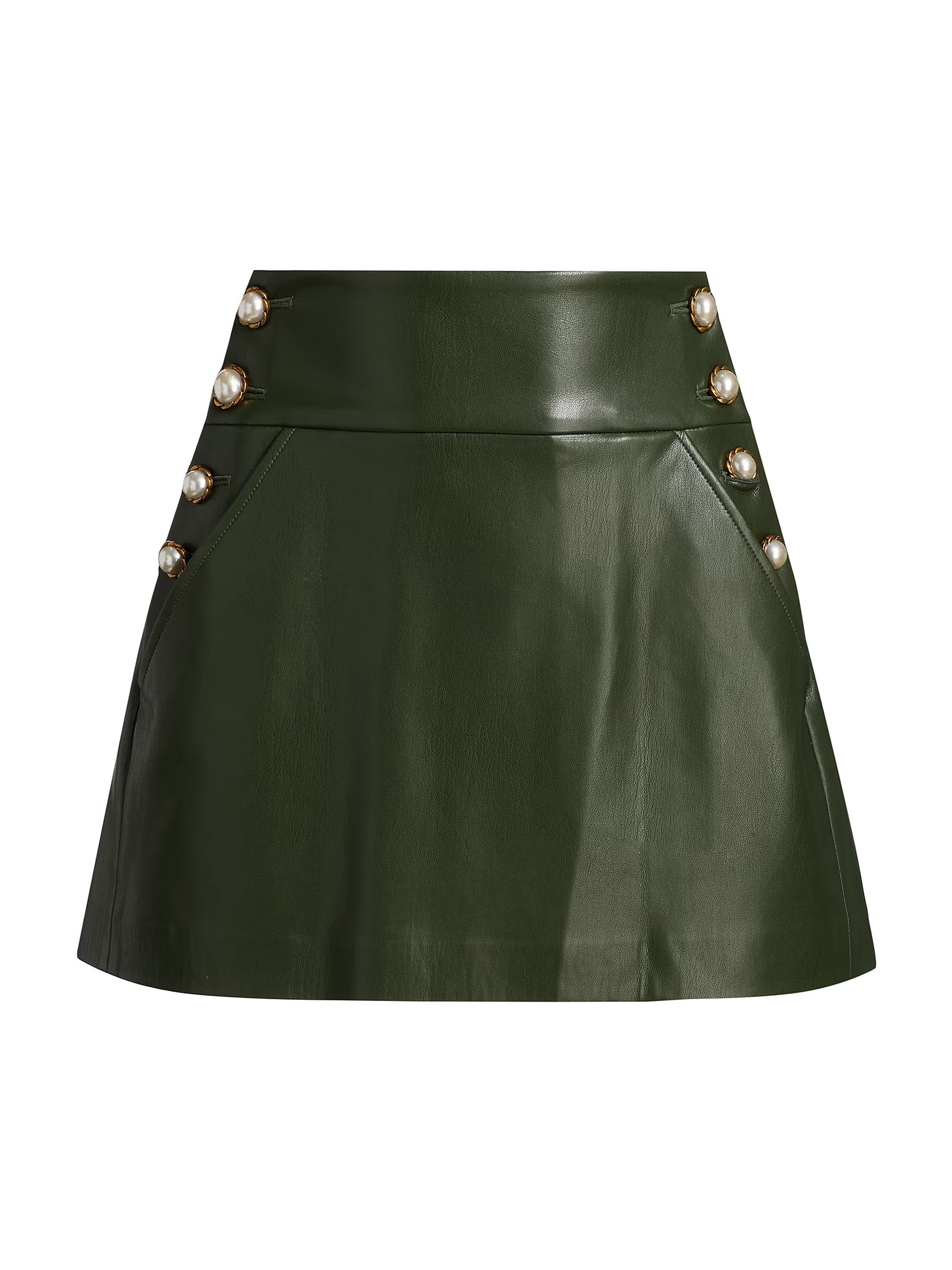 Alice + Olivia Donald Faux-Leather Side-Button Miniskirt